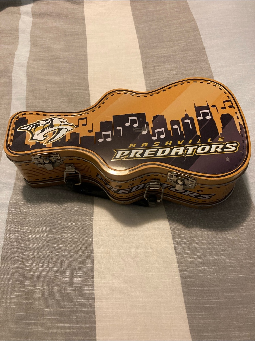 Nashville Predators Hockey Branded Guitar Shaped Case - Orange/Gold